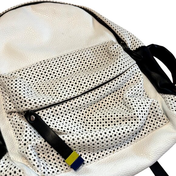 Dream Control Mesh Backpack White Black White Pebbled Faux Leather Buckle Strap - Picture 4 of 11
